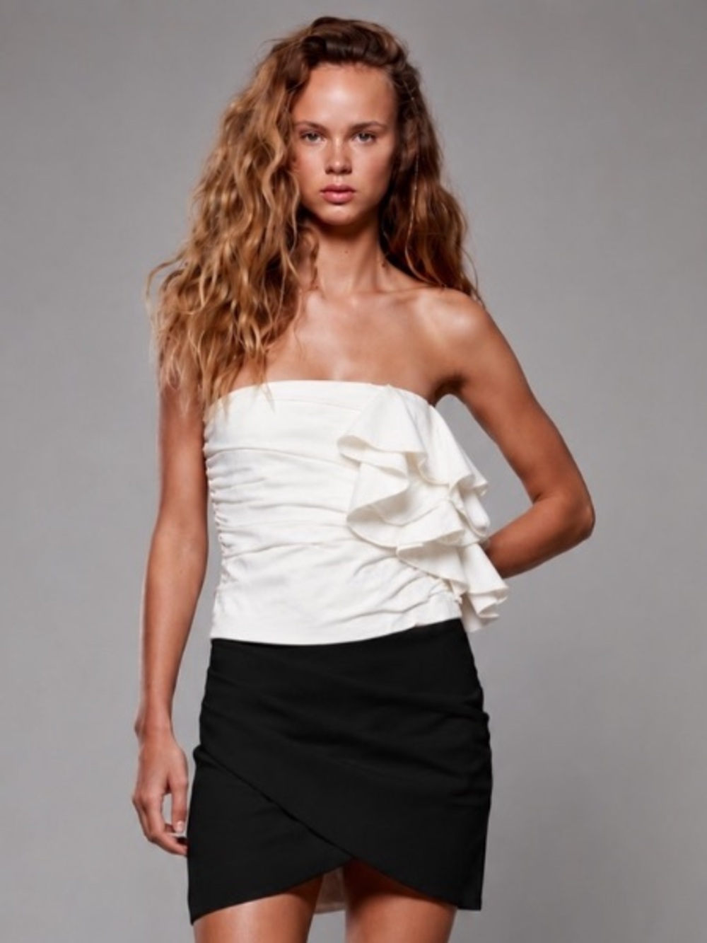 ZARA Ivory Poplin Textured Tube Top Blouse Strapless Small wedding summer